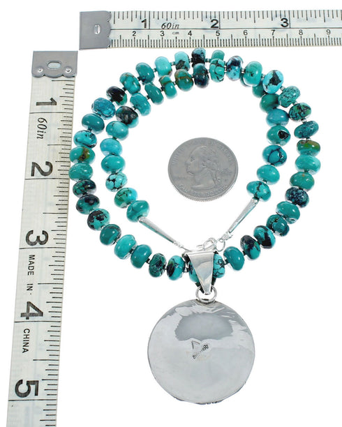 Native American Navajo Turquoise And Silver Pendant Necklace Set TX10012